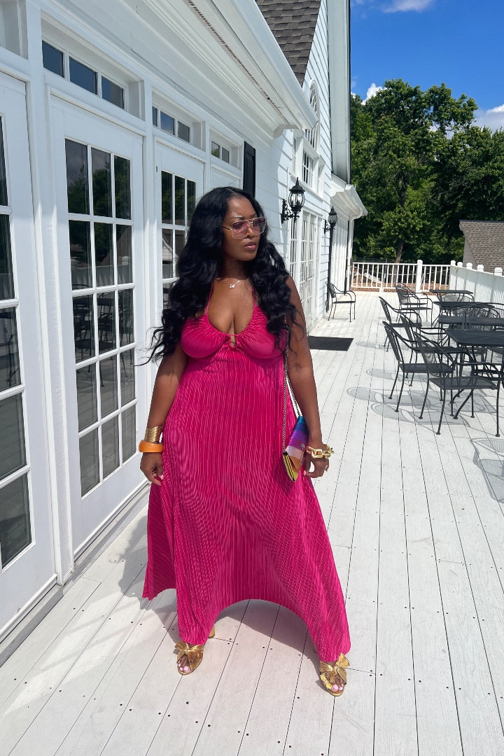 Summertime All the Vibes Pleated Maxi Dress - Fuchsia