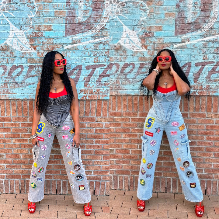 Route 26 Stretch Cargo Patch Jeans - Blue Wash