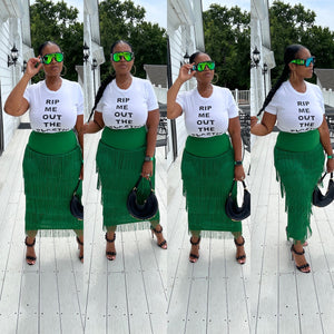 Summer Fringe Midi Skirt - Green
