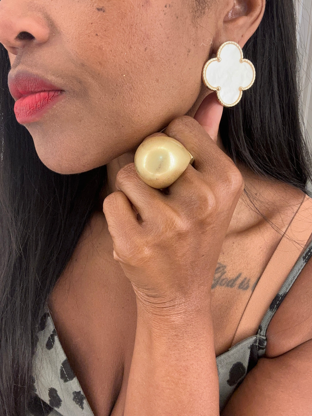 Faux Real Oversized Floral Earrings- White