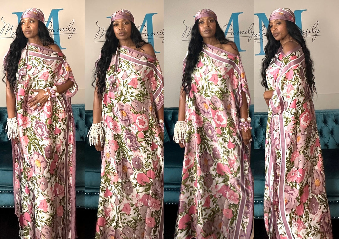 Santorini Collection Kaftan Maxi scarf with matching scarf - Lavender Pink Blend