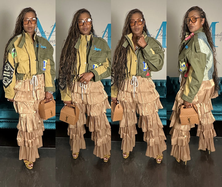 Denim x Cargo Patch Front Jacket -Khaki