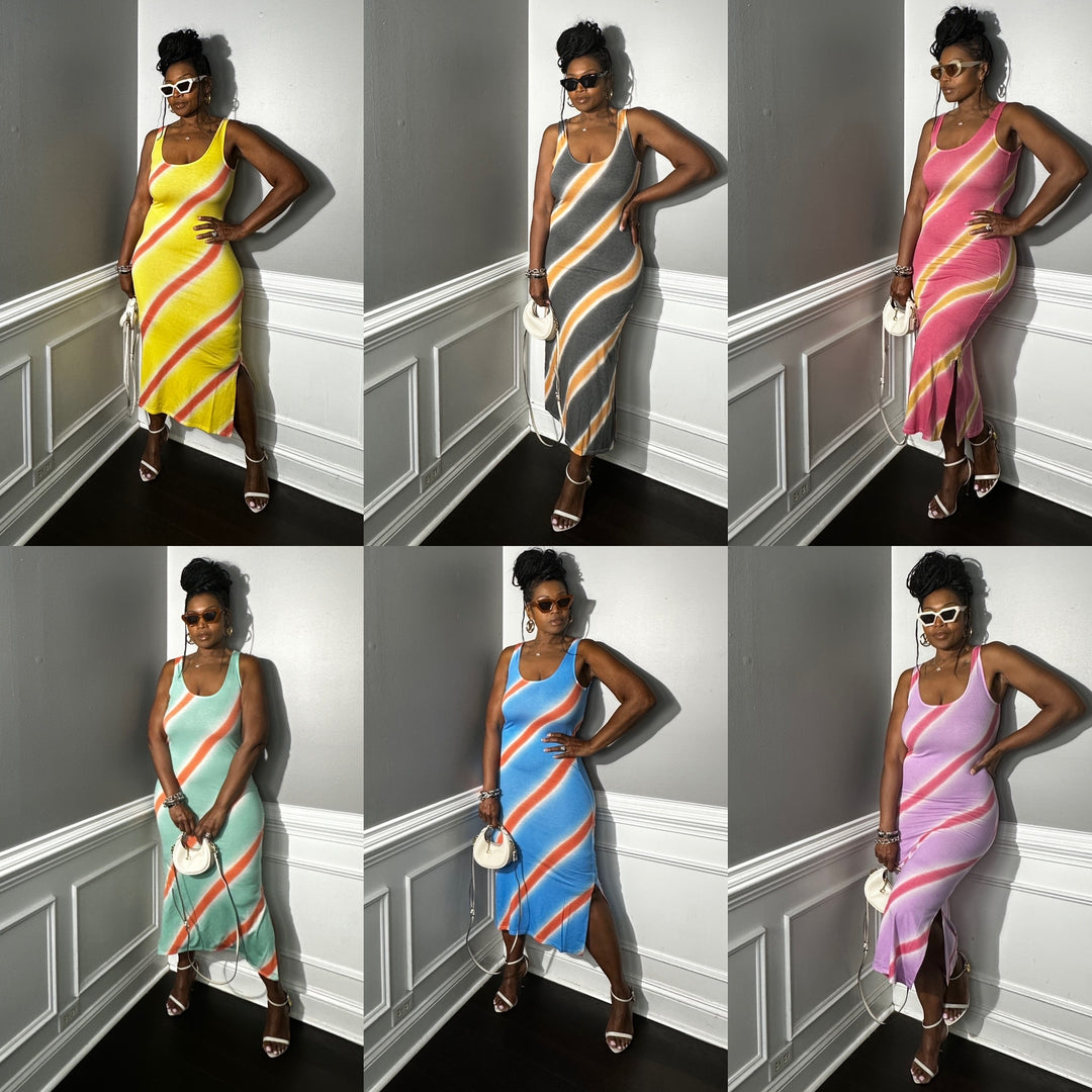Summer Nights Side Split Midi Dress- Cranberry and Mustard Blend