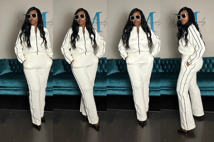Very Essential Piped Track Suit Set - Black with White Piping