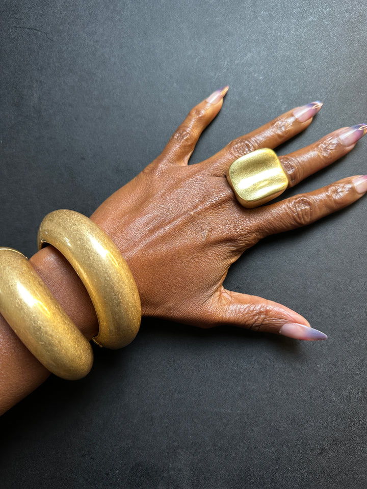 Medium Gold Square Indented Accent Stretch Ring