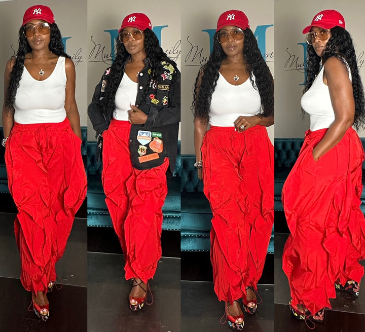 All the Frills Cargo Pants - Red