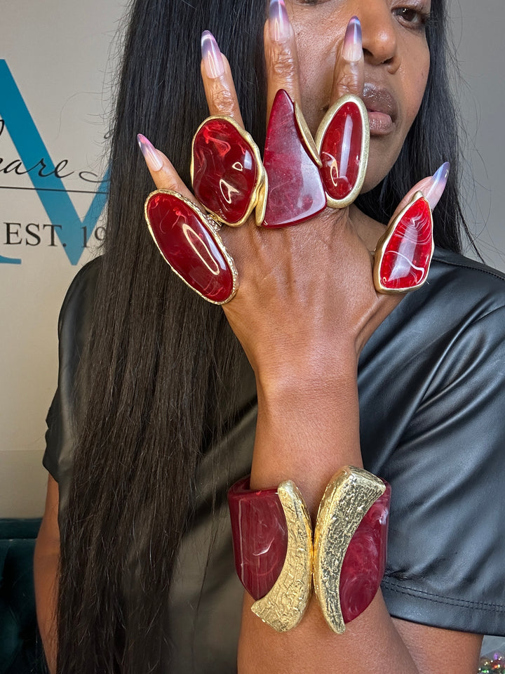 Wide Bold Sculpted Hinged Bangle Bracelet -  Burgundy