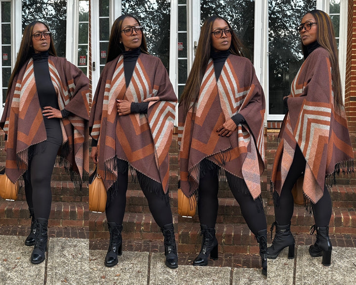 Dallas Poncho Kimono Coat -  Brown Rust Blend