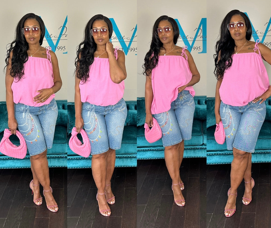 Chain print denim Jorts