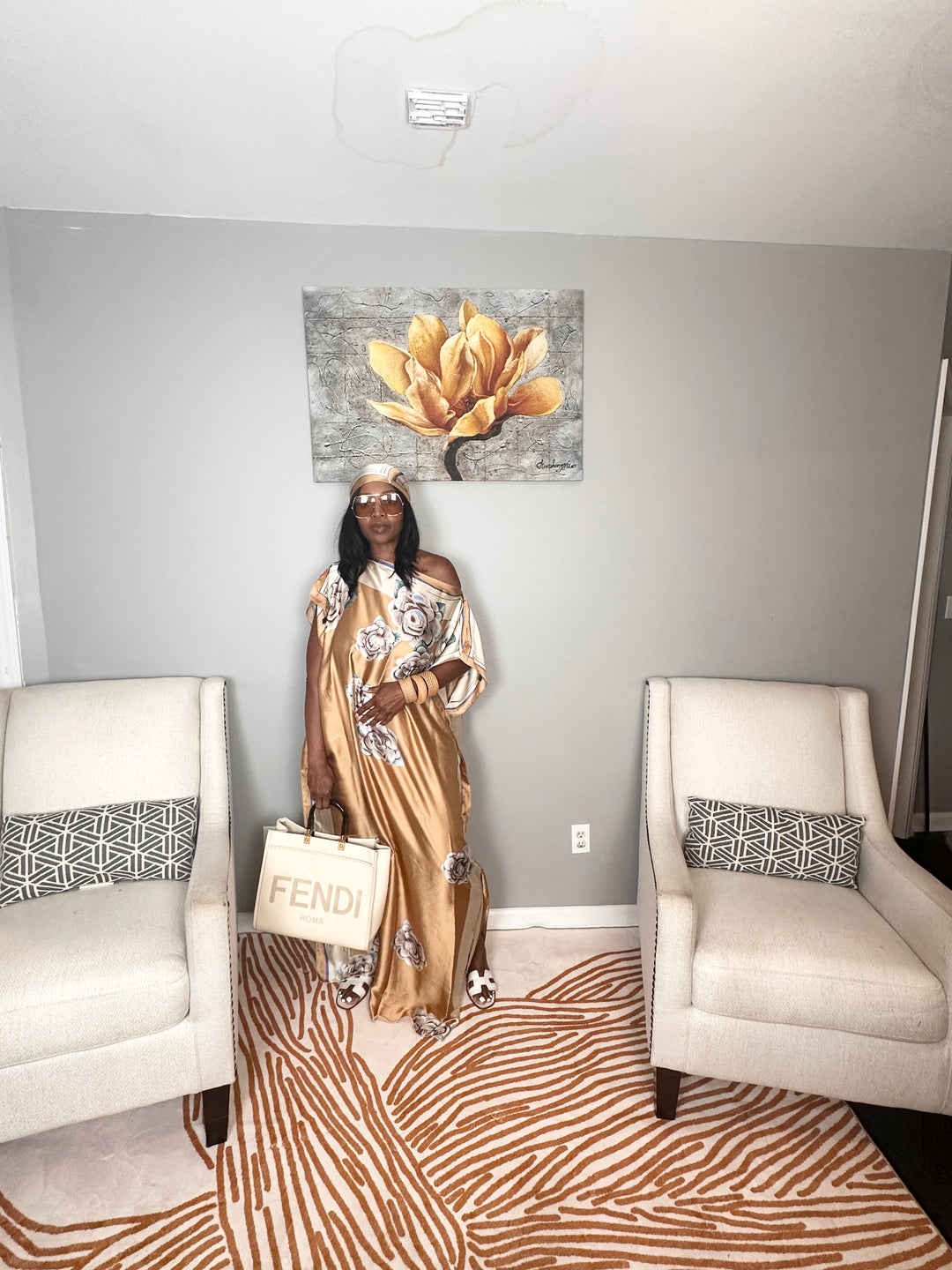Vacation Vibes Kaftan Maxi Dress with Matching Scarf  -  Beige Cream blue Blend Ships 6/12