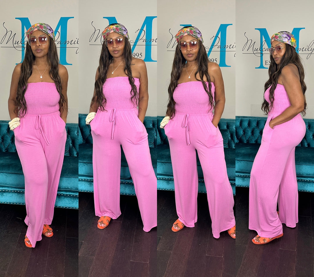 Strapless Smocked Get-Up-And-Go- Romper Candy Pink