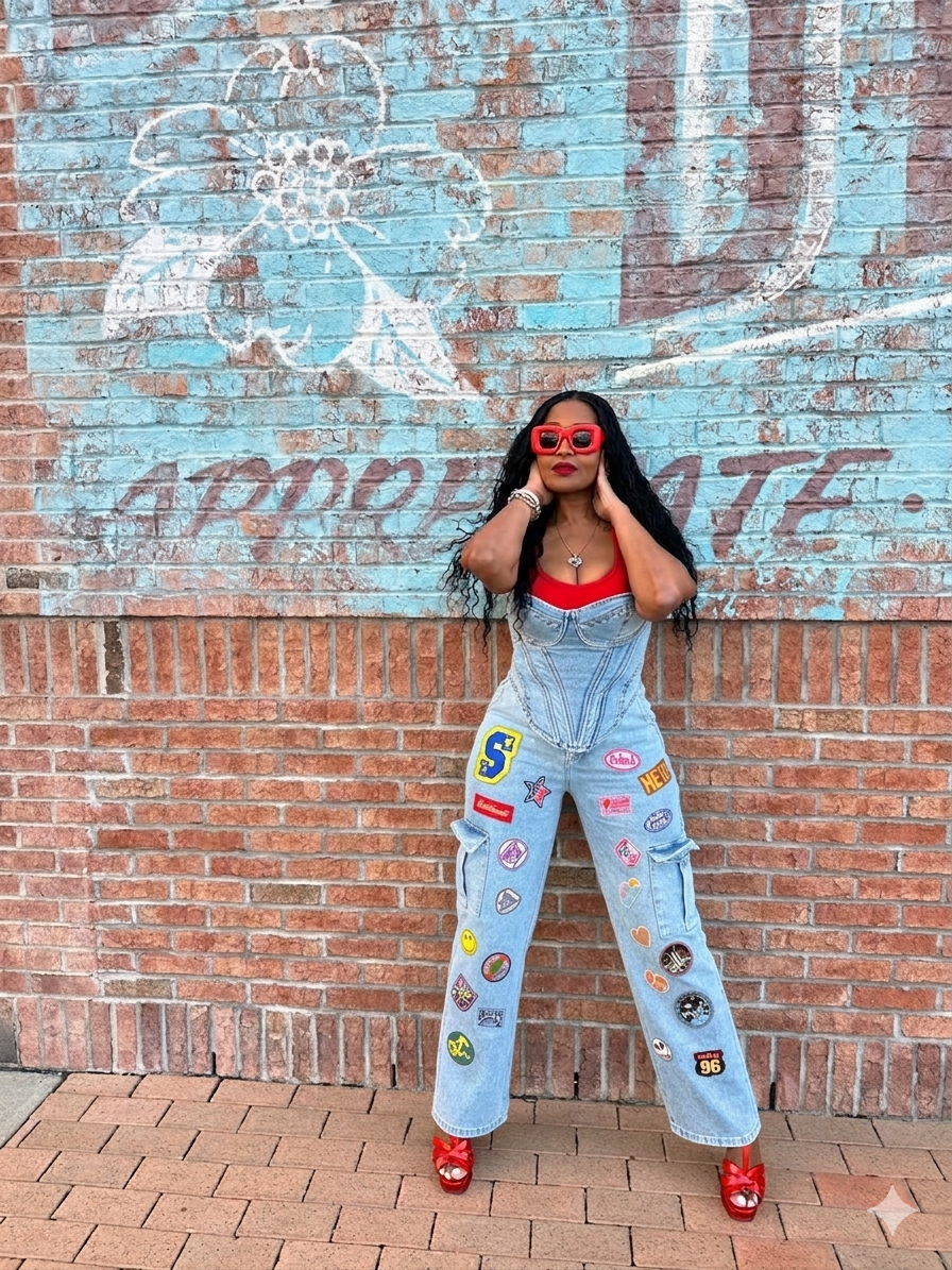 Route 26 Stretch Cargo Patch Jeans - Blue Wash