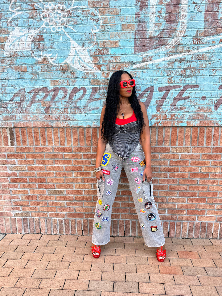 Route 26 Stretch Cargo Patch Jeans - Black Wash