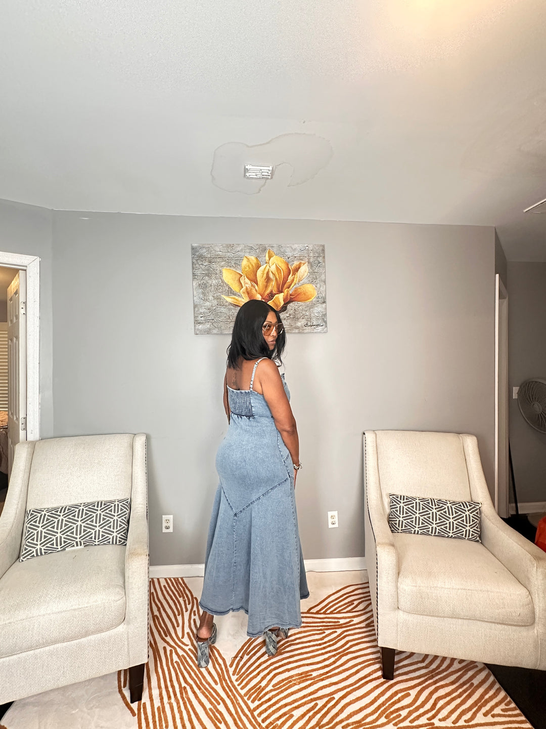 It’s Summertime Fine Super Stretchy Button Front Denim Mermaid Maxi Dress -