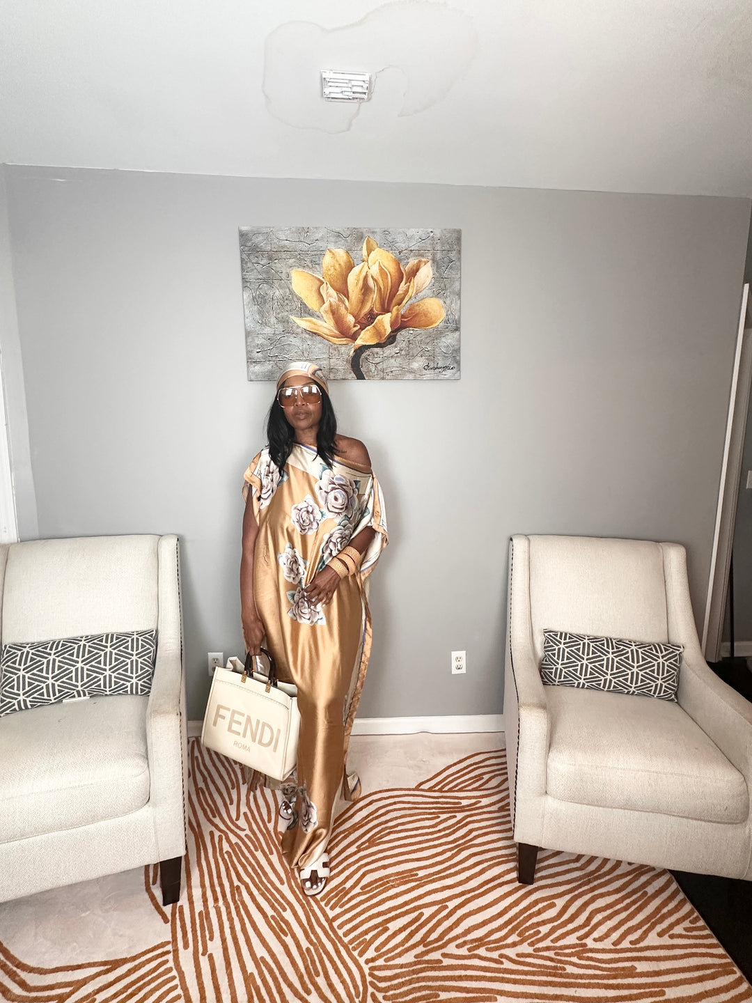 Vacation Vibes Kaftan Maxi Dress with Matching Scarf  -  Beige Cream blue Blend Ships 6/12