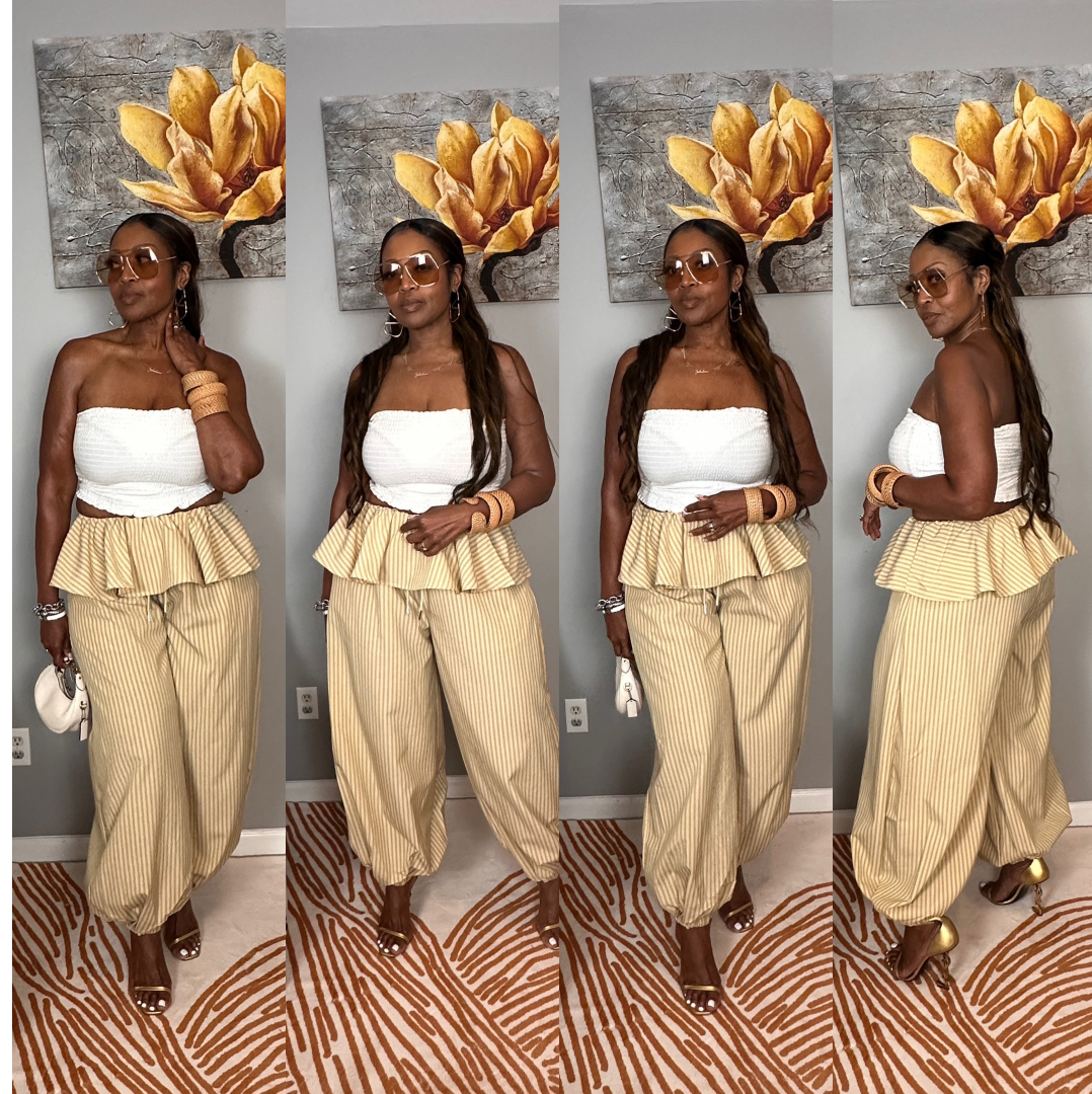 NEW Luxe Layered Peplum Pants - Tan and Beige Striped