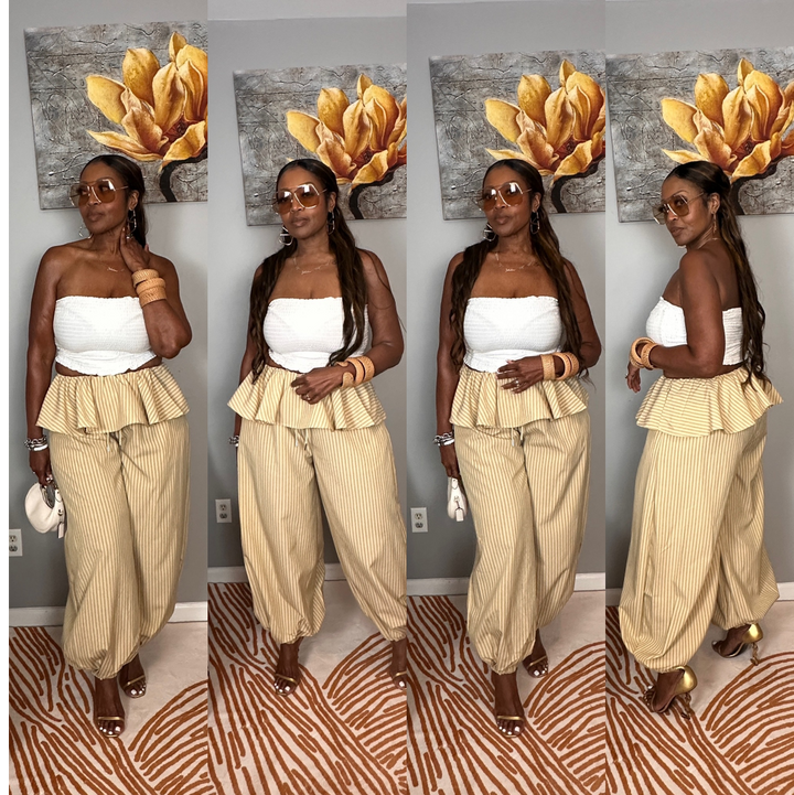 NEW Luxe Layered Peplum Pants - Tan and Beige Striped