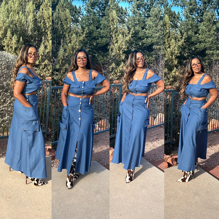 Southern Belle 2 pc Button Front Denim Skirt Set