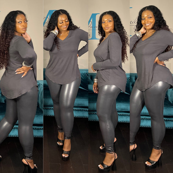 Fall Faux Leather Leggings Only - Charcoal Ash Grey