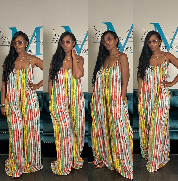 Summer Breeze Multicolor Striped Flowing Jumpsuit