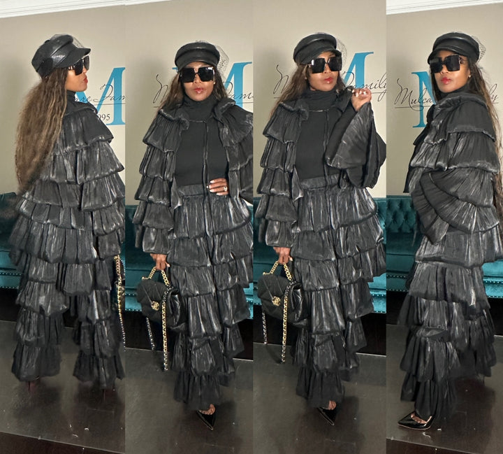 LUXE All the Vibes  Bubble Hem Black Cropped Cape Jacket