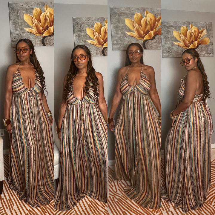 Georgia Peach Multi Color Maxi Dress - Turquoise Orange Tan Blend