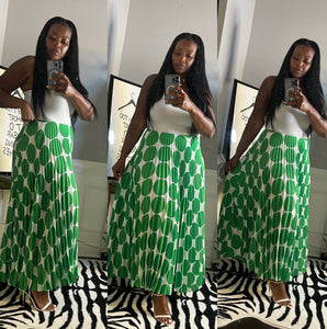 Classy and Fabulous Polka Dot Plated Maxi Skirt - Kelly Green