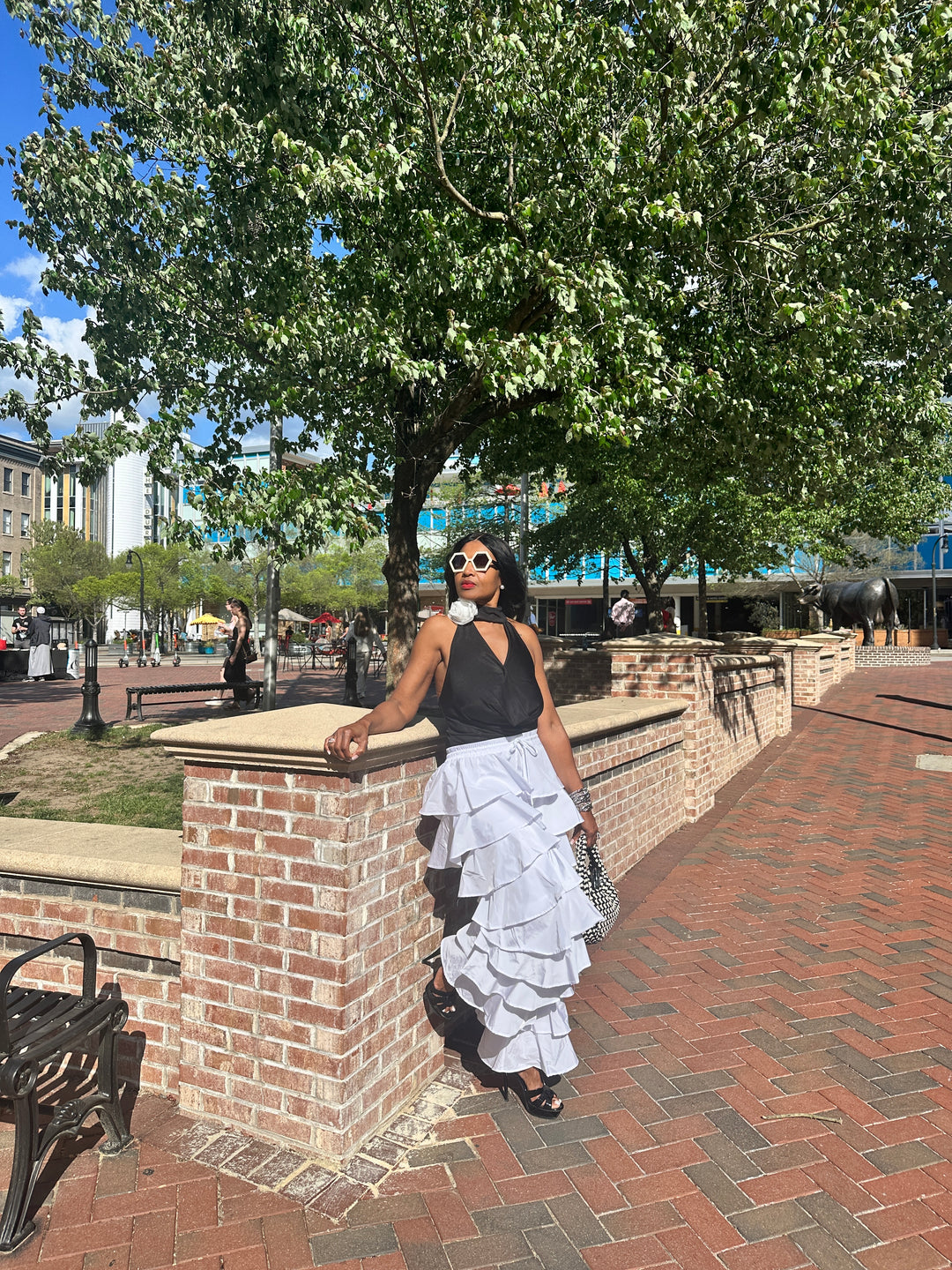 White Nylon Tiered  Pants