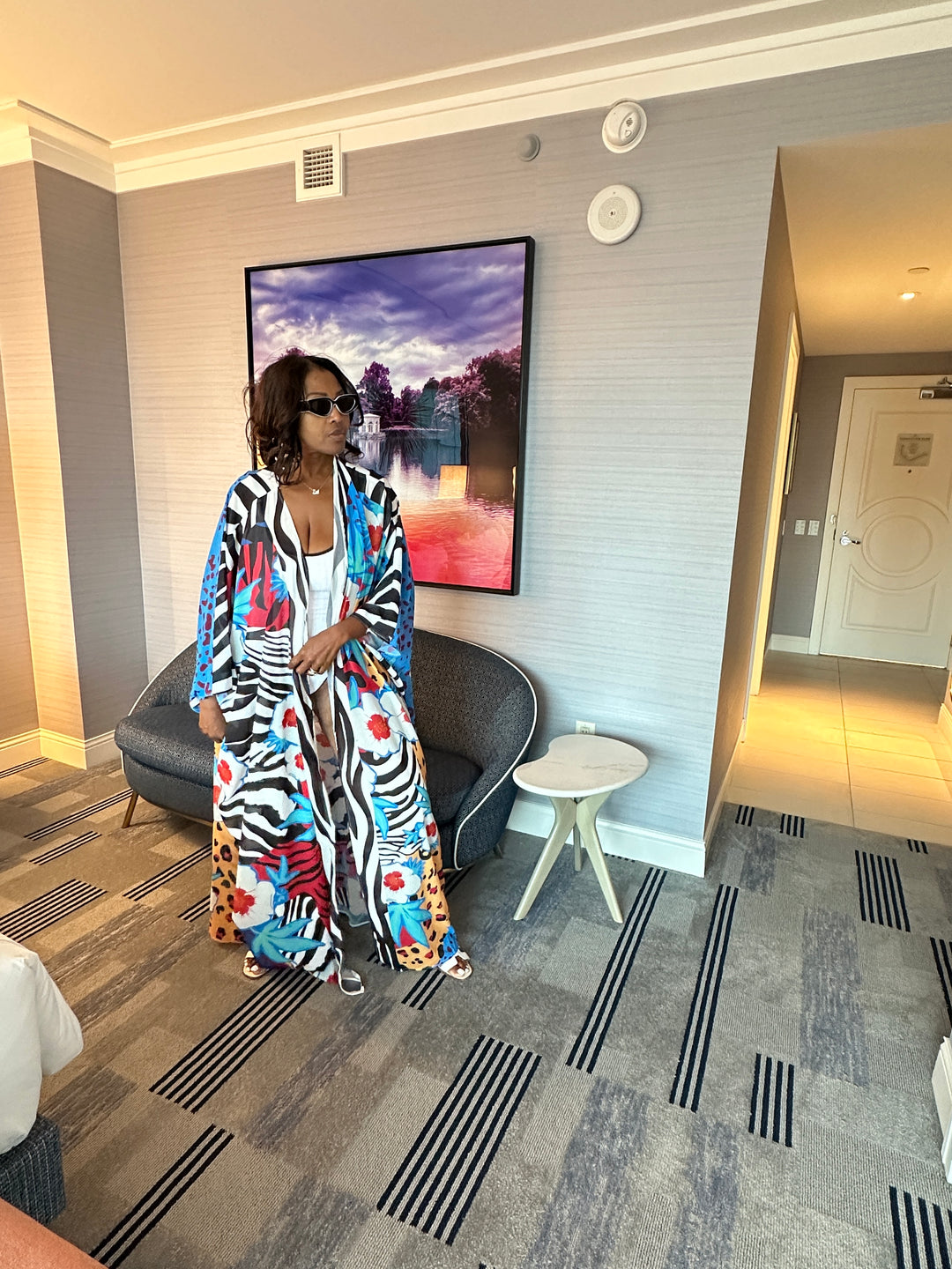 Cozumel Satin Open Front Kimono Long Kimono - x Multicolor Blend Ships 9/5