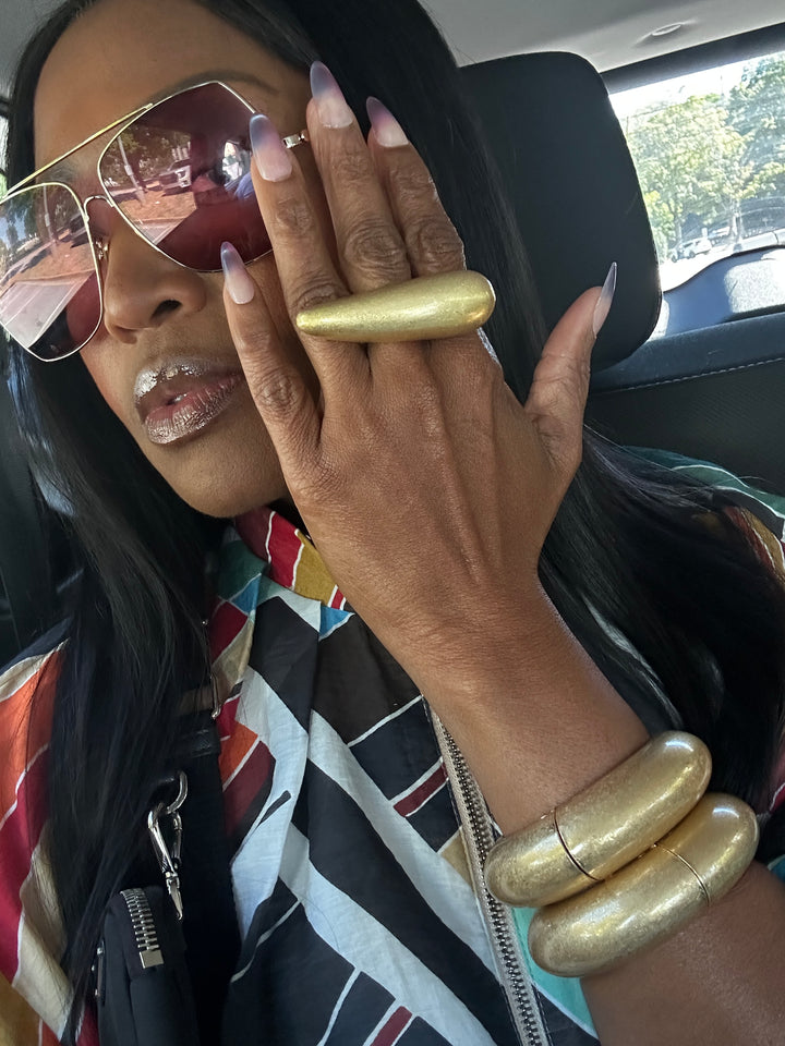 Oversized Gold Cross Bow Accent Stretch Ring
