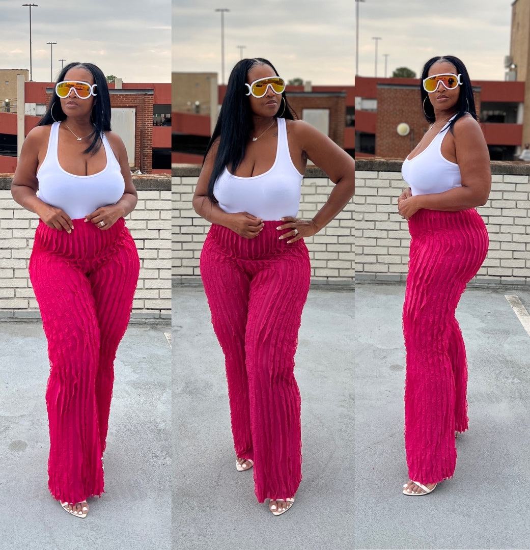 Frilly Wide Legged Pants - Hot Pink