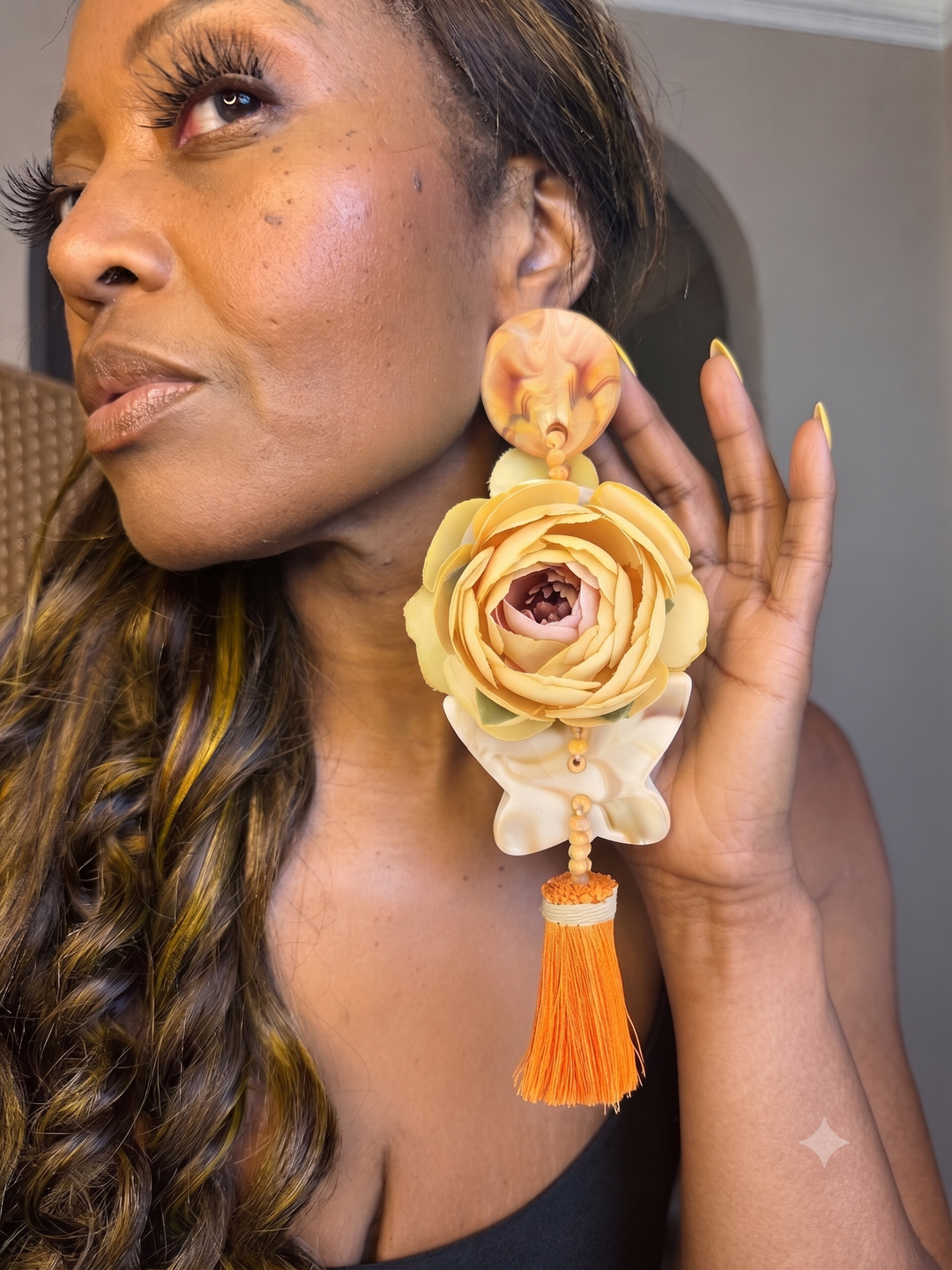Oversized Bold Floral Resin Drop Statement Earrings - Pastel Floral