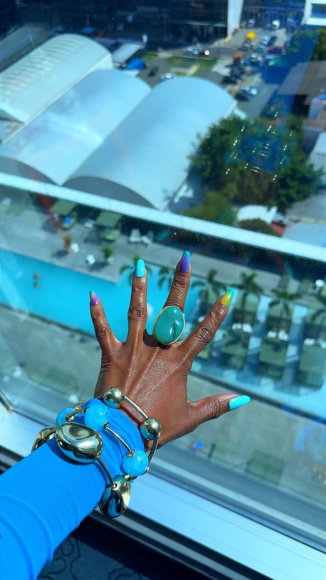 Oversized Bold Oval Long Stone Accent Stretch Ring - Turquoise