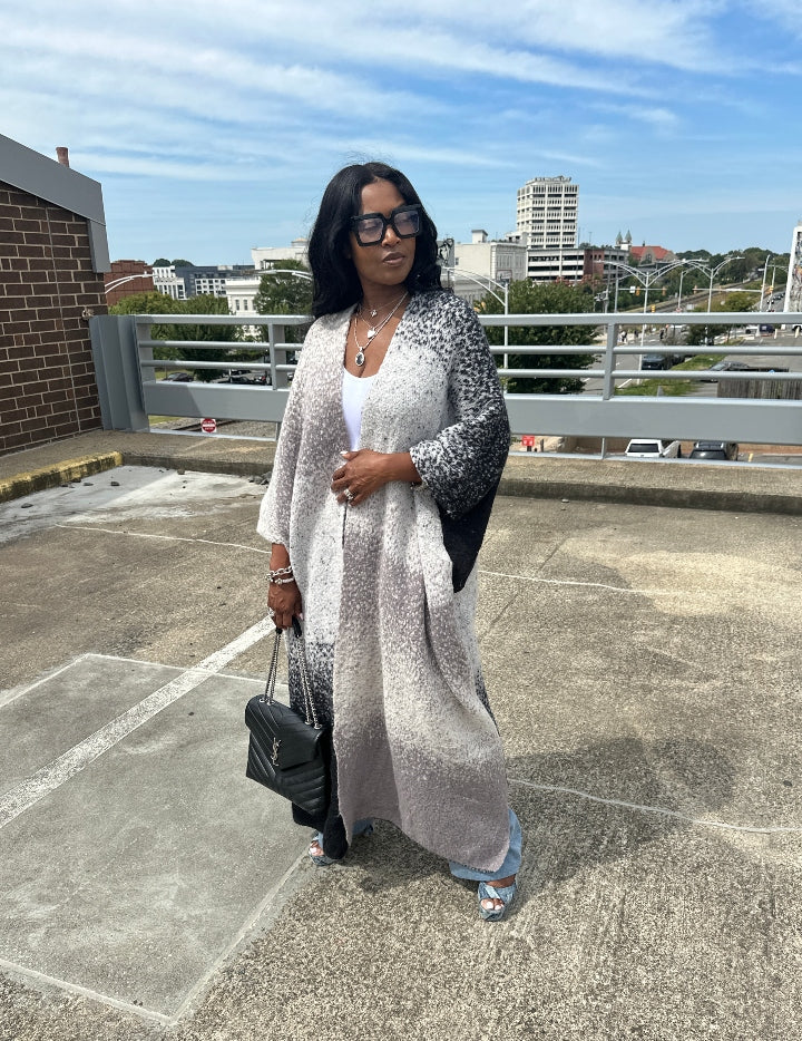 Ombre Open Front Long Cardigan Coat Black Grey White Blend Ships 5/21 Ombre Open Front Long Cardigan Coat Black Grey White Blend Ships 5/21