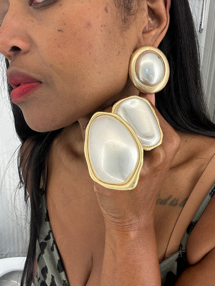 Oversized Silver With Gold Trim Stud Earrings