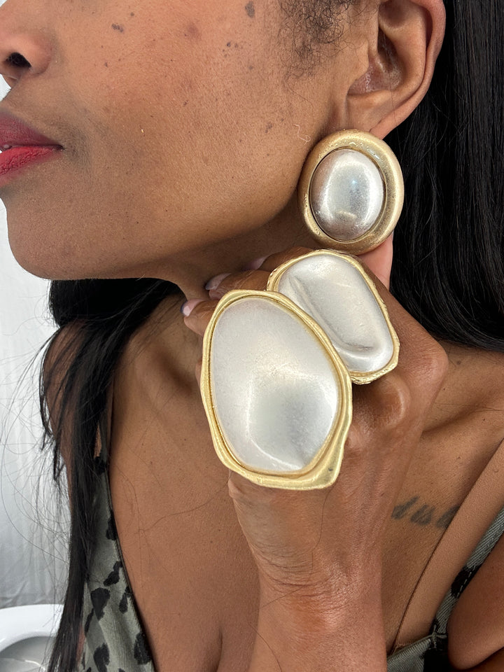 Oversized Silver With Gold Trim Stud Earrings
