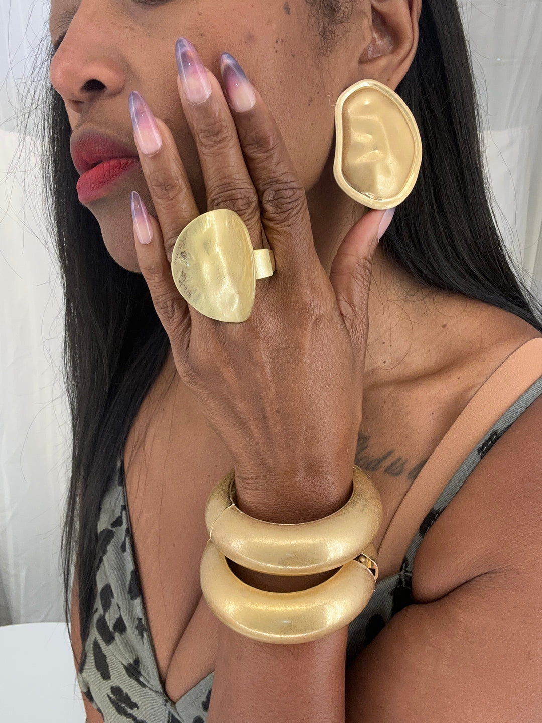 Oversized Hammered Gold Stud Earrings