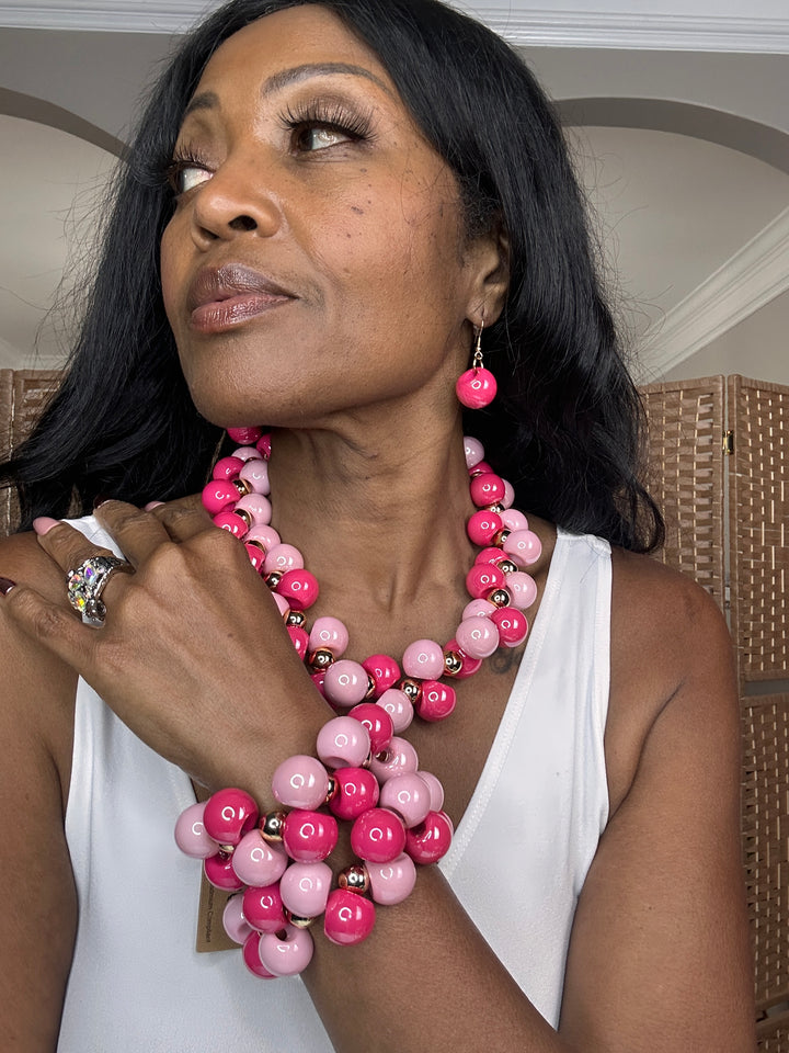 Like Candy Chunky Stretch Fashion Cluster Bracelet - Hot Pink Blend