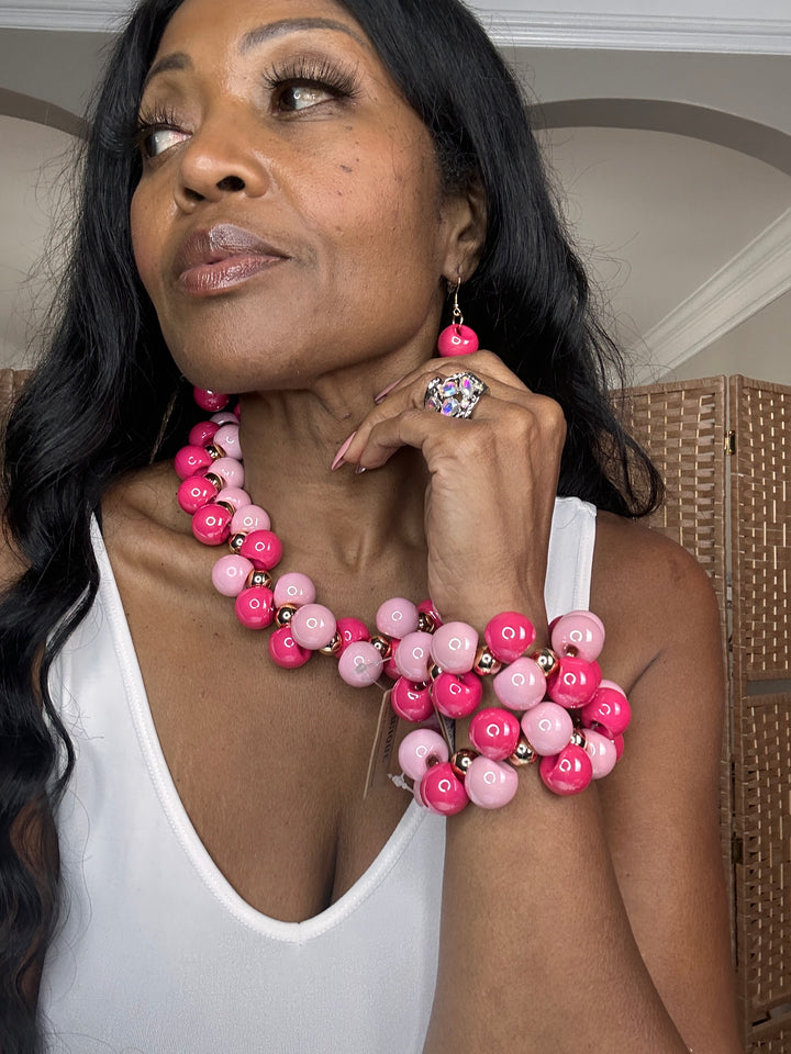 Like Candy Chunky Stretch Fashion Cluster Bracelet - Hot Pink Blend