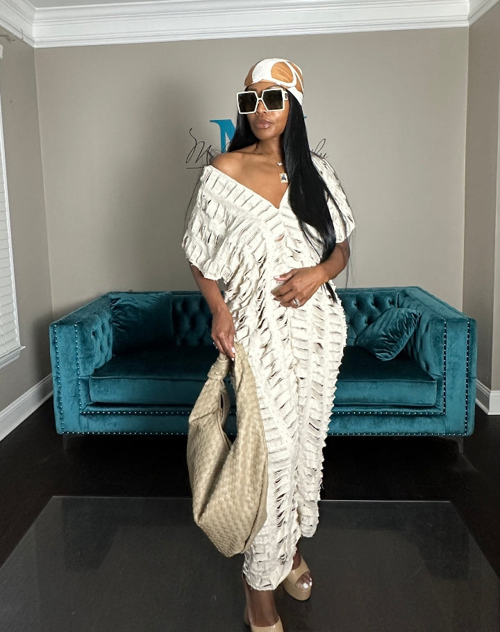 Pre-Order Denim Distressed Harem Romper Cream/Ivory Ships 6/30