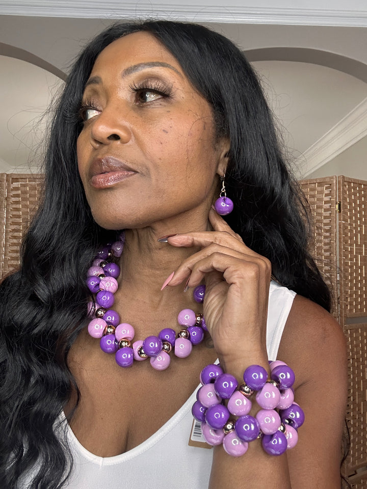 Like Candy Chunky Stretch Fashion Cluster Bracelet - Purple Lavender Blend