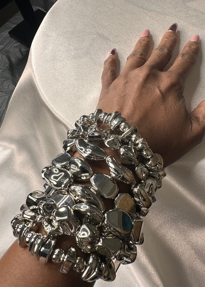 Halo Stretch Seed  Bracelet Set - Sliver