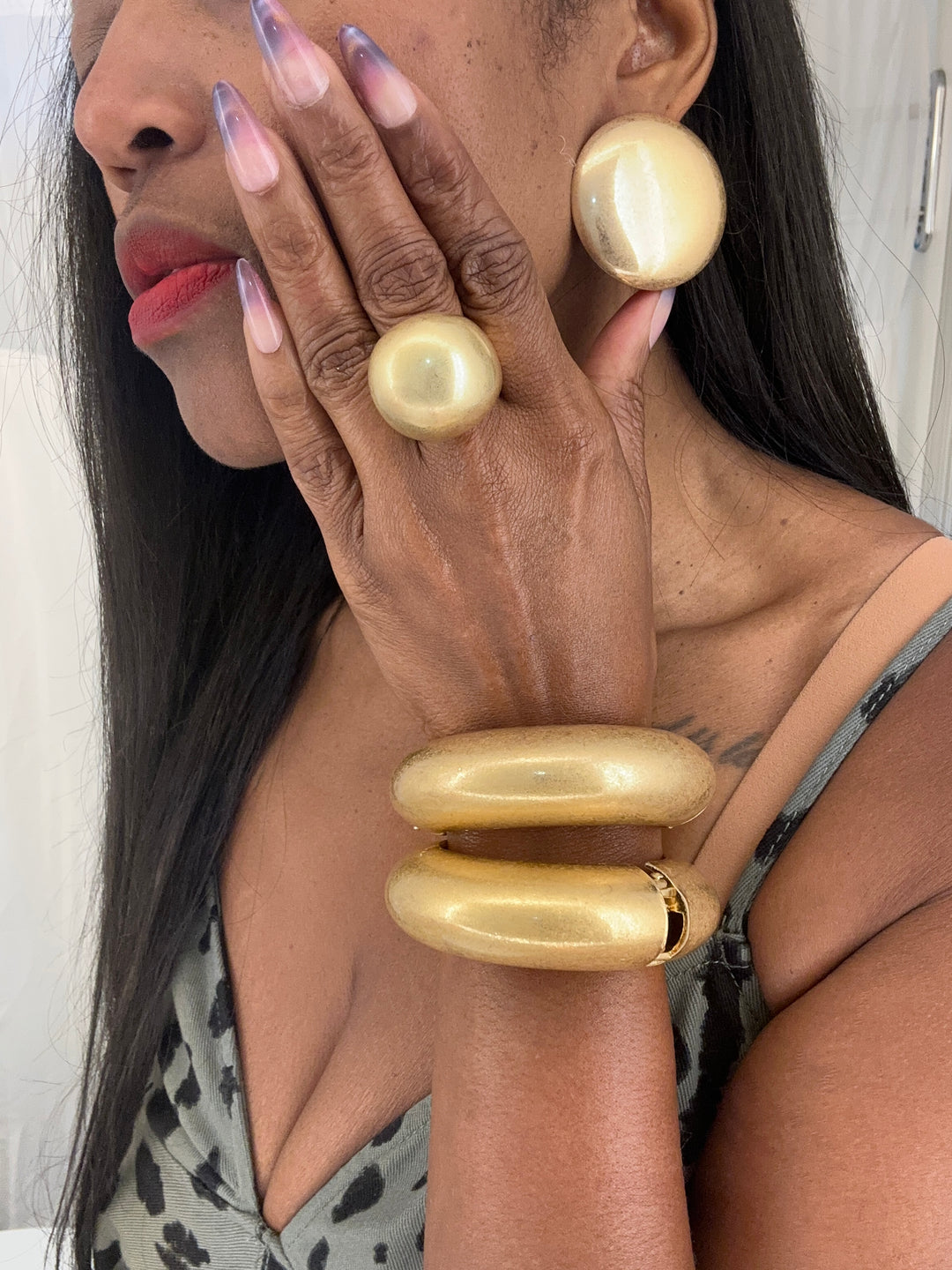 Oversized  Gold Round Stud Earrings