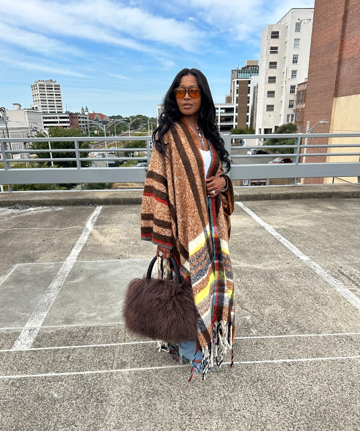 Rich Auntie Winter Open Front Long Kimono - Chocolate Brown Blend Ships 10/10