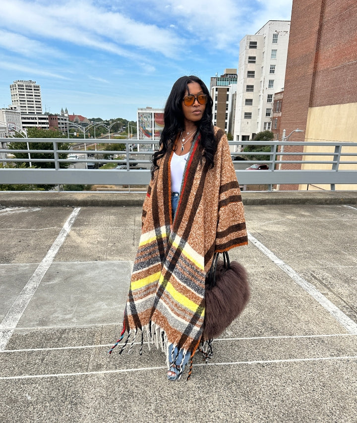 Rich Auntie Winter Open Front Long Kimono - Chocolate Brown Blend Ships 10/10