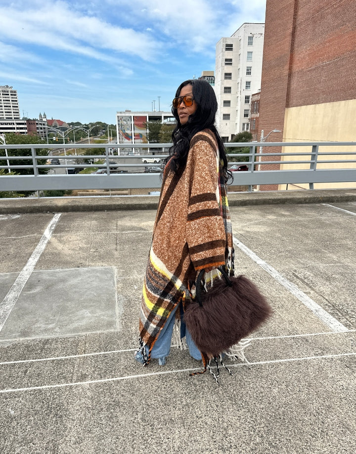 Rich Auntie Winter Open Front Long Kimono - Chocolate Brown Blend Ships 10/10