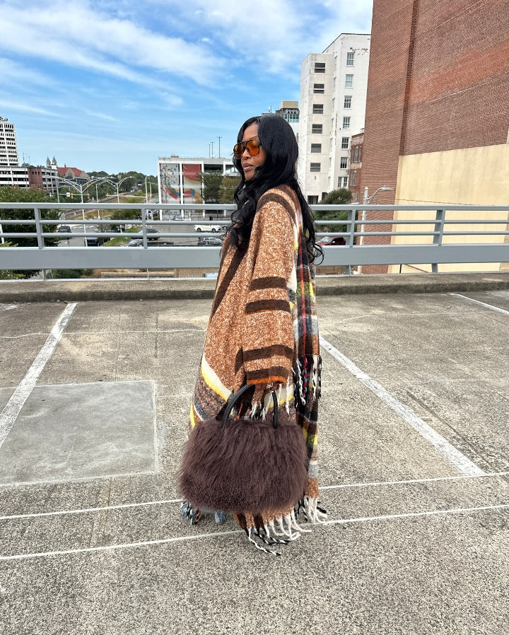 Rich Auntie Winter Open Front Long Kimono - Chocolate Brown Blend Ships 10/10