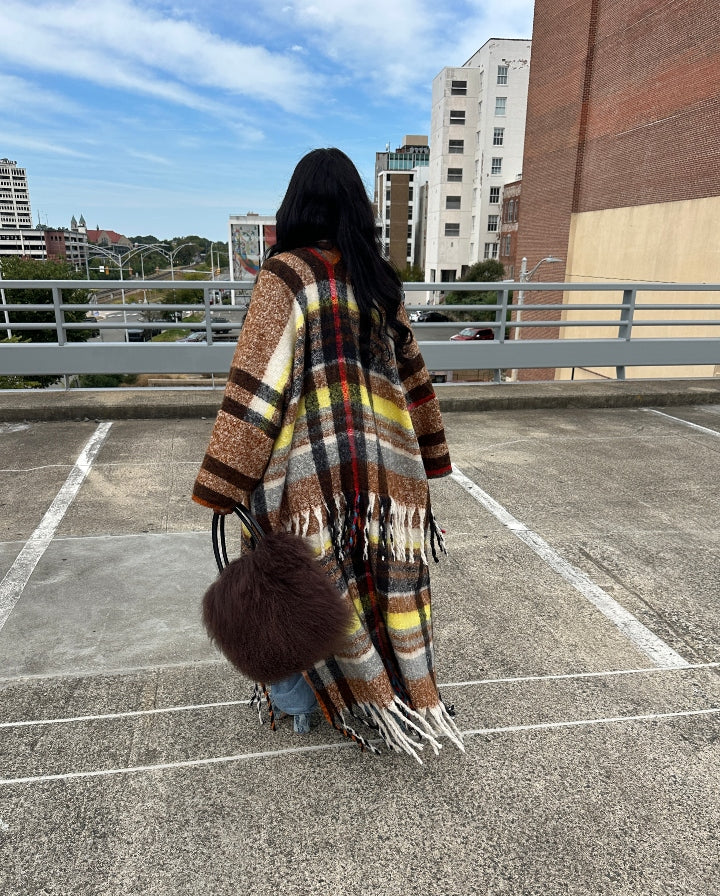 Rich Auntie Winter Open Front Long Kimono - Chocolate Brown Blend Ships 10/10