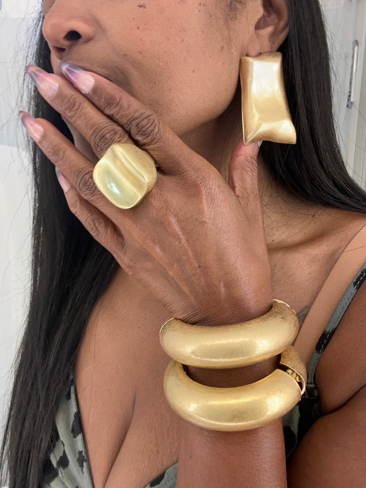 Oversized  Gold Rectangle Stud Earrings