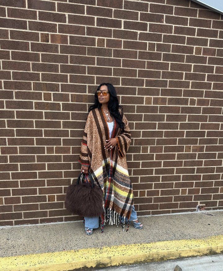 Rich Auntie Winter Open Front Long Kimono - Chocolate Brown Blend Ships 10/10